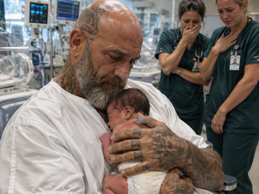 כל מחלקת הפגייה השתתקה כאשר האופנוען המקועקע ביקש להחזיק בזרועותיו את התינוק שאיש לא בא לבקר במשך ימים. כמה שעות לאחר מכן, אחות הבחינה בפרק כף ידו…