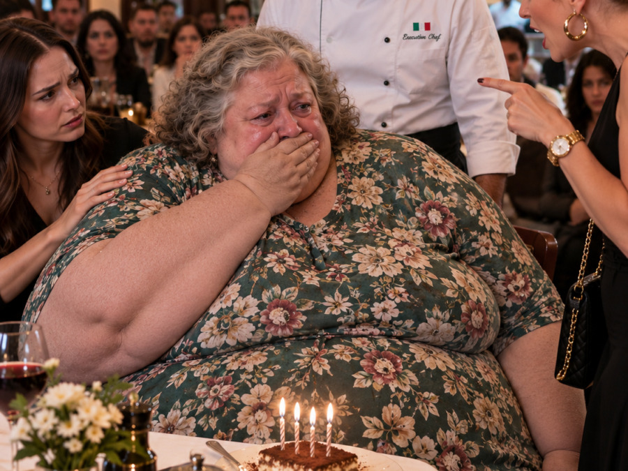 אישה שישבה בשולחן הסמוך לעגה למשקל של אמא שלי… בקול רם מספיק כדי שכל המסעדה תשמע. כמה שניות לאחר מכן, השף יצא מהמטבח, הלך ישר לעברנו ונעצר ליד אמא של